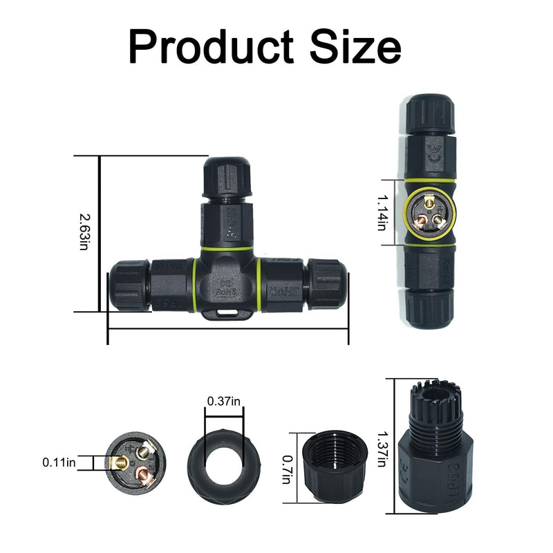 3 Way Junction Box IP68 Waterproof Electrical Junction Box 3 Pin Junction Box Outdoor Cable Connector for Underground/Outdoor Ø0.18-0.4in, Shielded Field Installable - 4Pack 3 Way Junction Box 4 PCS