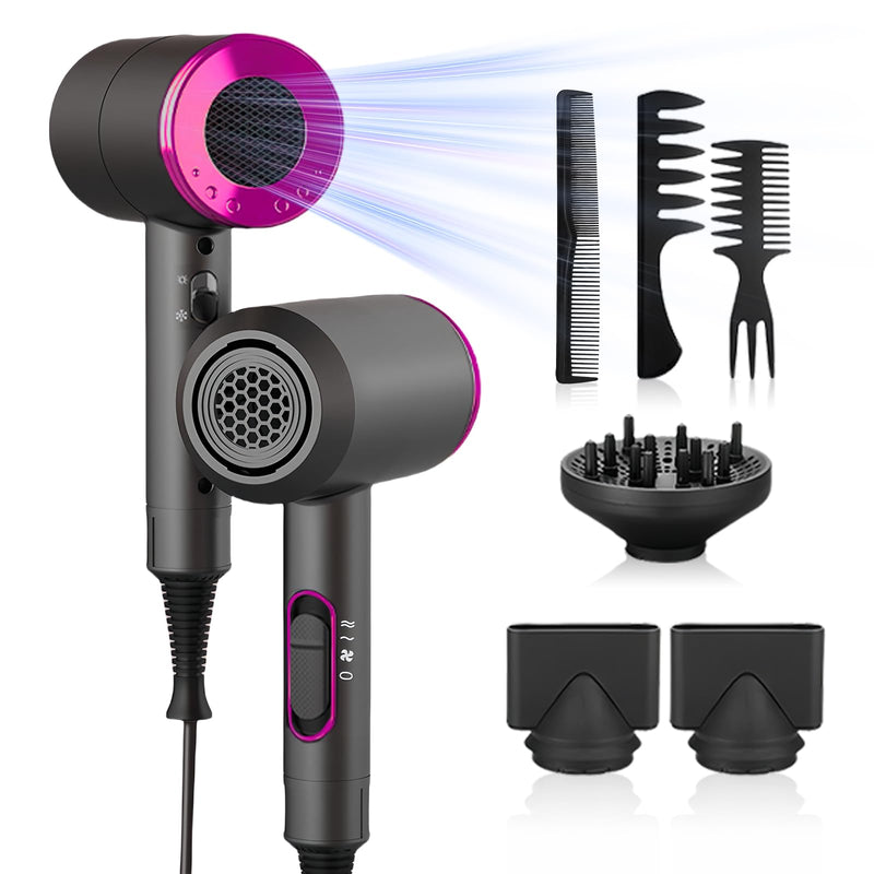 Flintronic 2000W Powerful Ionic Dryer, Hair Dryer with Diffuser & Concentrator, 2 Speed 3 Heat Settings, Fast Dry for Multi Women Man Hairstyles (3 Nozzles&3 Comb Included) Grey-new