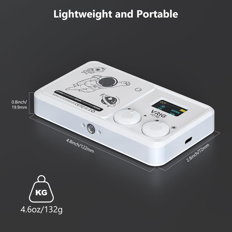 VRIG FD-90 LED on Camera Video Light, Portable Camera Lights, 20 Light Scenes,98 LED Beads for Photography Video Lighting, Rechargeable 2000mAh CRI 95+ 2500-9000K w Cold Shoe