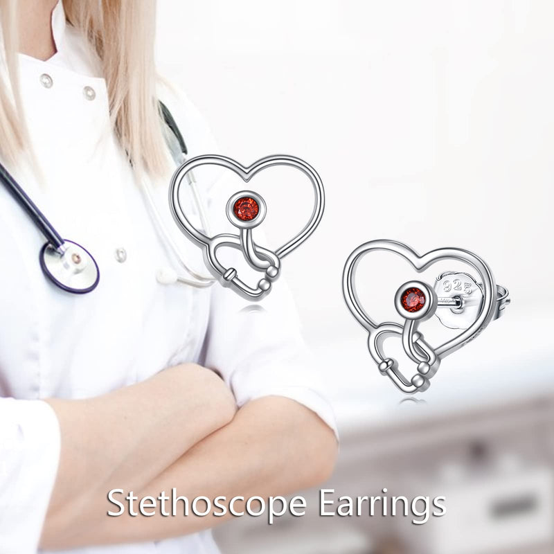 VONALA Sterling Silver Cat / Cow / Pig / Bunny / Squirrel / Giraffe / Highland Cow / Lion / Chicken / Ladybug / Star / Moon Stud Earrings for Women Cute Animal Post Earrings Hypoallergenic Animal Jewelry Gift for Teens Girls Stethoscope