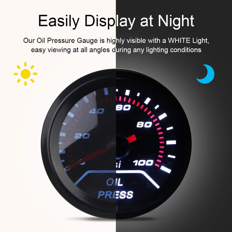 WATERWICH Oil Pressure Gauge Kit 0-100 PSI Press Gauge Meter Includes Electronic Sensor 2inches 52mm Universal for 4 6 8 Cylinder Car Truck Vehicle Automotive