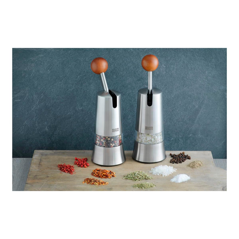 Kuhn Rikon Epicurean Adjustable Ratchet Grinder with Ceramic Mechanism for Salt, Pepper and Spices, 8.5 x 2.75 inches, Stainless Steel