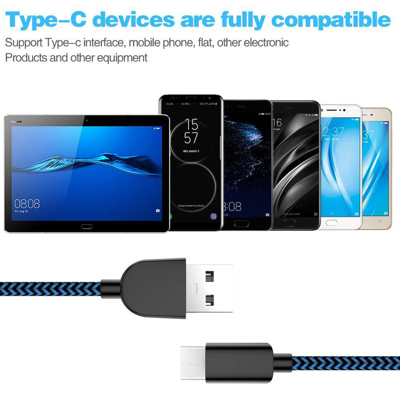 5Pack (3/3/6/6/10FT) Fast Charging 3A USB-C to USB-A Cable Rapid Charger Quick Cord Compatible Samsung Galaxy S10 S9 S8 Plus, Note 10 9 8, LG V50 V40 G8 G7(Blue)