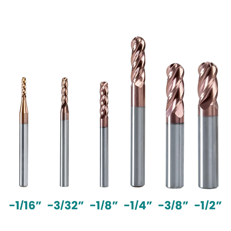 NZ 1/4" 4-Flute Ball Nose End Mill TiSiN Coated Carbide CNC Router Bits for Machining Stainless Steel, Alloy Steel and Titanium Alloy, 5-Pack 1/4 inch