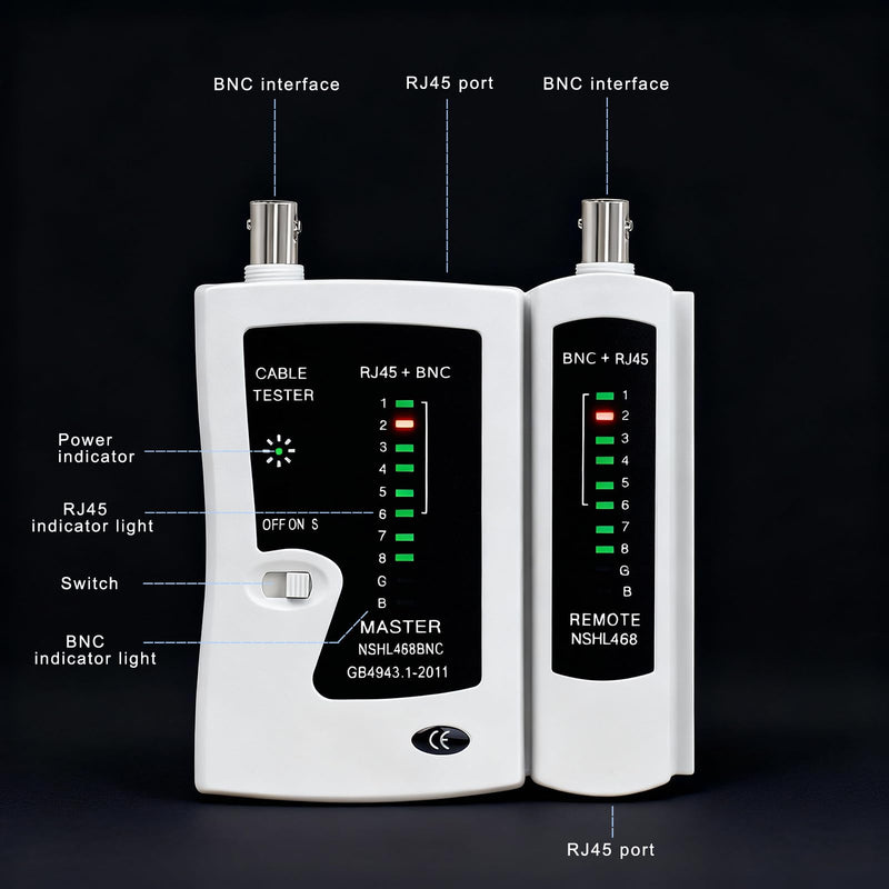 Coaxial(Coax) Tester Portable BNC RJ59 and F-Style RJ45 Ethernet CAT5/CAT6/Coax Continuity Cable Tester Wire Checker Tool,with F Female Adapters