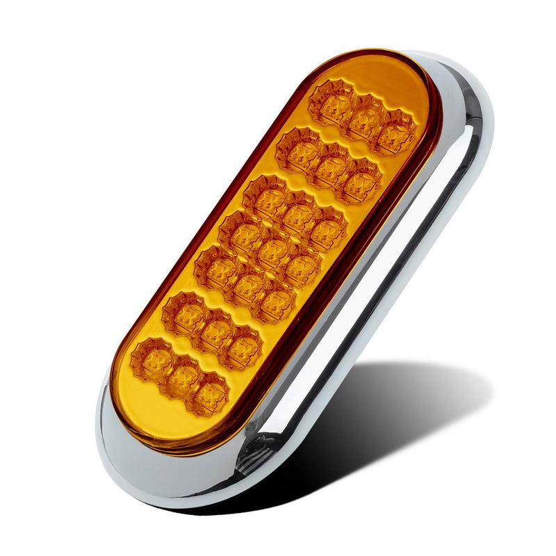 Partsam 2Pcs 6-1/2" Oval Amber Led Trailer Lights 21 LED Flange Mount w Reflectors Turn Signal Park Side Marker LED Light for Truck Trailer Trail Bus 12V LED Trailer Parking Light w Chrome Bezels