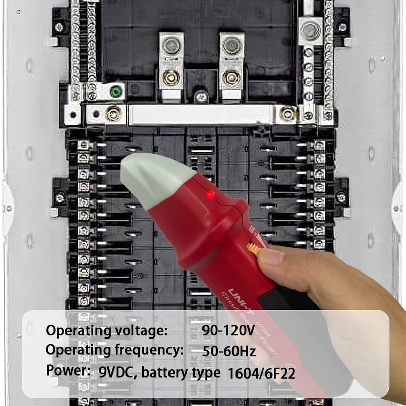 UNI-T UT25A Digital AC Circuit Breaker Finder and Tracker Kit with Electrical Integrated GFCI Outlet Socket Tester, Working on AC 90-120V, Adjustable Sensitivity Buzzer Indication, Flashing LEDs UT25A For AC 90-120V