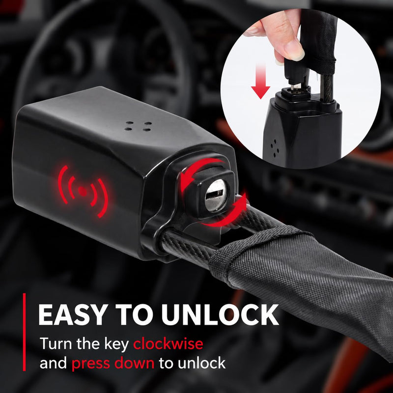 Car Steering Wheel Lock with Alarm/Keys Seat Belt Lock Anti-Theft Device | Universal Compact Lightweight Theft Prevention Security Lock for Vehicles Trucks SUVs Golf Carts RV Vans
