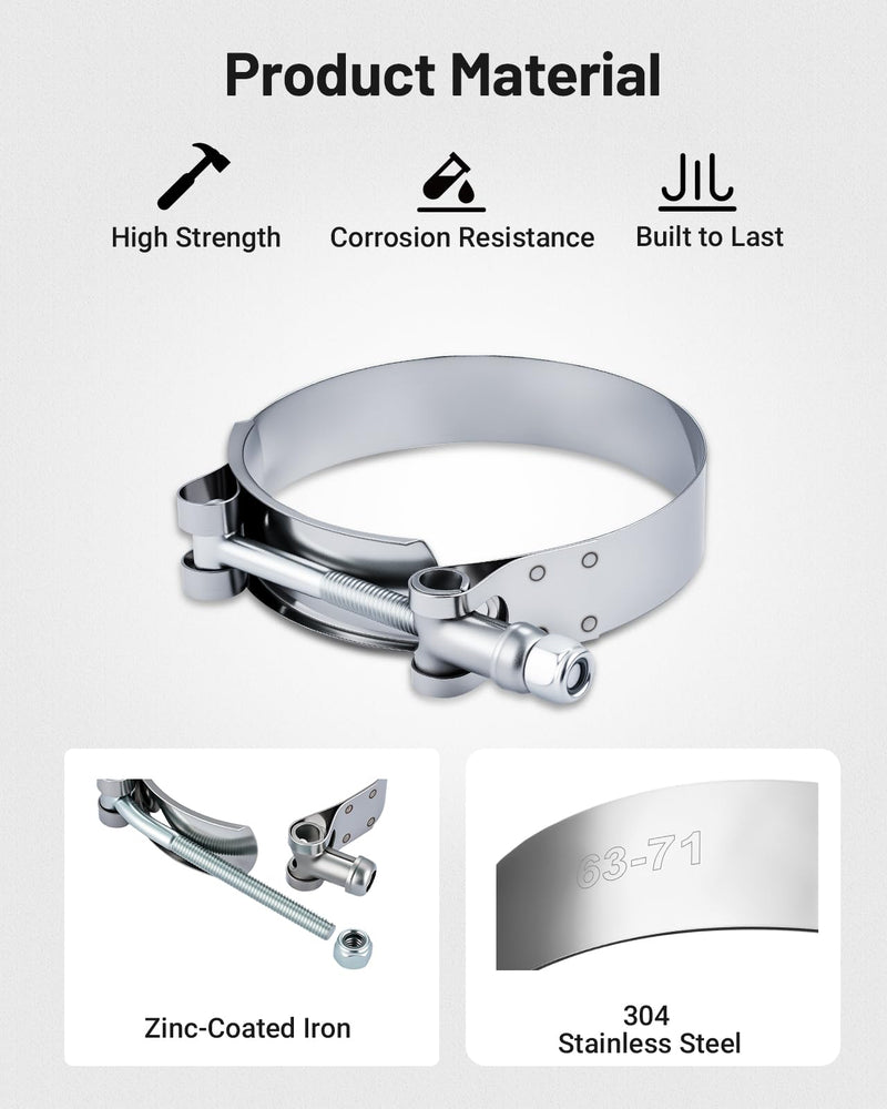 EVIL ENERGY 3 Inch T-Bolt Hose Clamps, Stainless Steel 304 Turbo Intake Clamps, 77-85mm Adjustable Range for 3" Hose ID, Intercooler Radiator Pipe Clamps for Silicone Coolant Hoses, 4PCS 3"