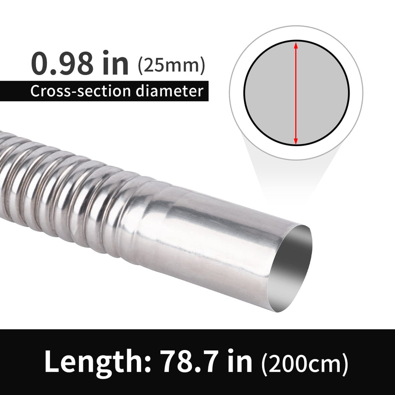 Stainless Steel Exhaust Hose, Fuel Tank Diesel Gas Vent Hose Length 78.7 Inches Flexible Exhaust Tubing Diesel Heater Exhaust Pipe, 2.5cm/ 1 In Inner Diameter Air Heater Exhaust Pipe 78.7in/200cm(1PCS)