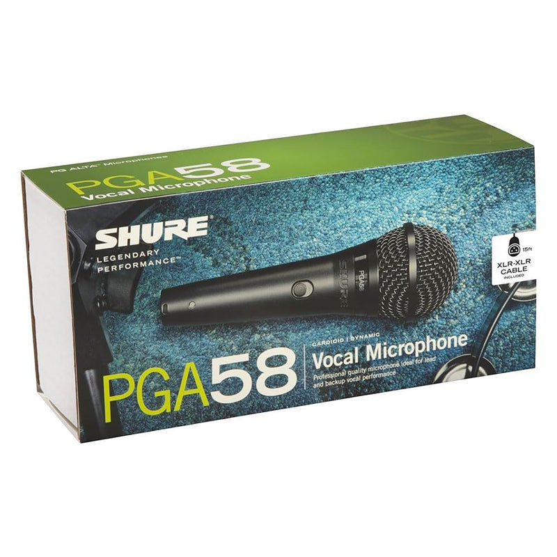 Shure PGA58 Dynamic Microphone - Handheld Mic for Vocals with Cardioid Pick-up Pattern, Discrete On/Off Switch, Stand Adapter and Zipper Pouch (PGA58-XLR) 15' XLR-XLR Cable