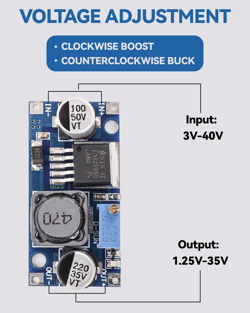 5 Pack LM2596 DC to DC Buck Converter 3.0-40V to 1.5-35V Adjustable Voltage Regulator Electronic Voltage Stabilizer Power Supply Step Down Module 5 Pack