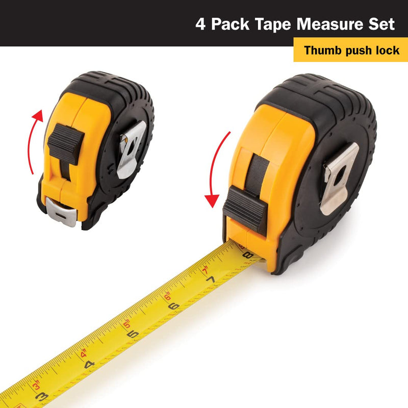 Titan 10902 Tape Measure with Easy-Read Standard Markings and Durable Case, 4-Piece Set, 12-Foot, 16-Foot, 25-Foot and 33-Foot 10.1 m