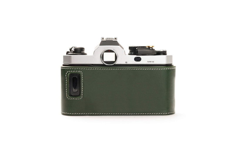 FM3A Case, BolinUS Handmade Genuine Real Leather Half Camera Case Bag Cover for Nikon FM3A Camera with Hand Strap (Green) Green