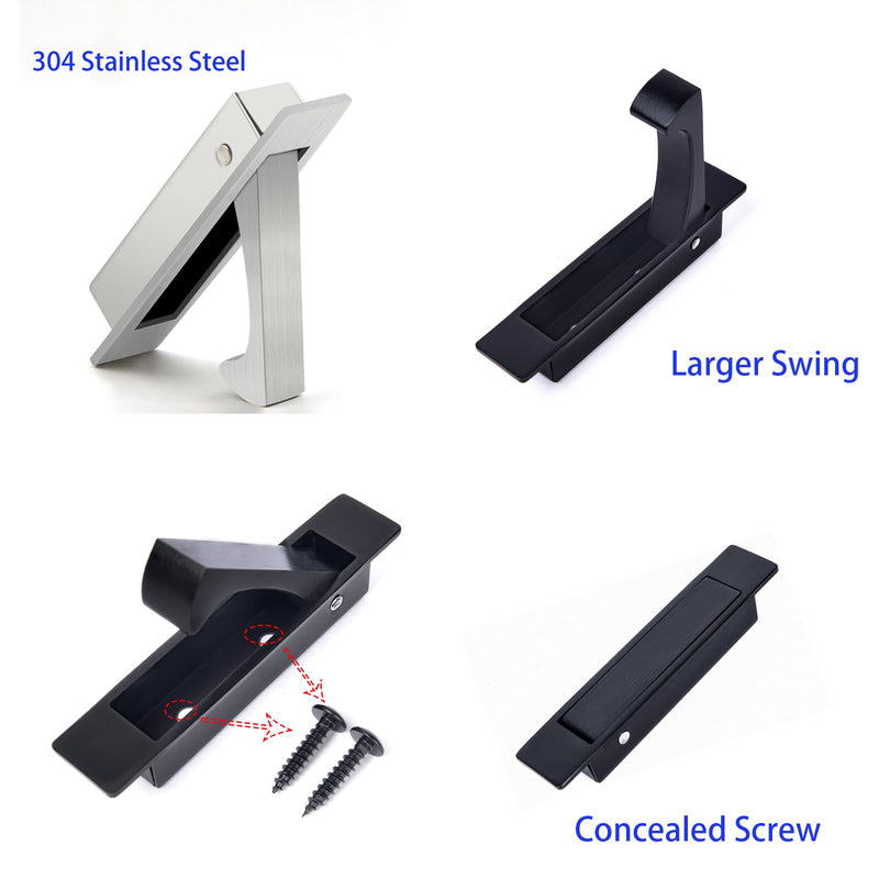 Dontay Sliding Pocket Door Handles, 304 Stainless Steel Non Locking Pocket Door Hardware, Recessed Flush Finger Pulls, Heavy Duty Edge Pull (1 Set, Matte Black, 6 Inch) 1 Set