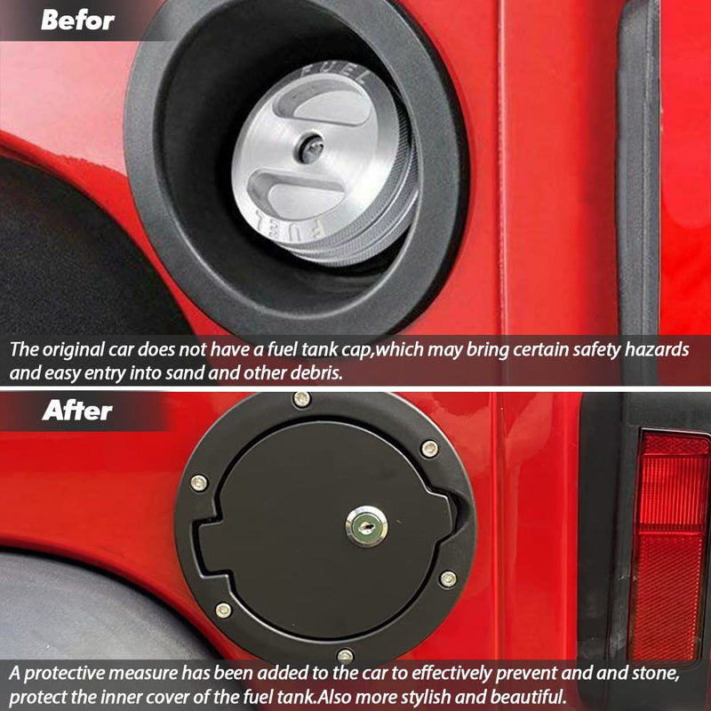 Fuel Filler Door Locking Gas Tank Cap Cover Compatible with 2007-2018 Jeep Wrangler JK JKU Sport Rubicon Sahara Unlimited With key