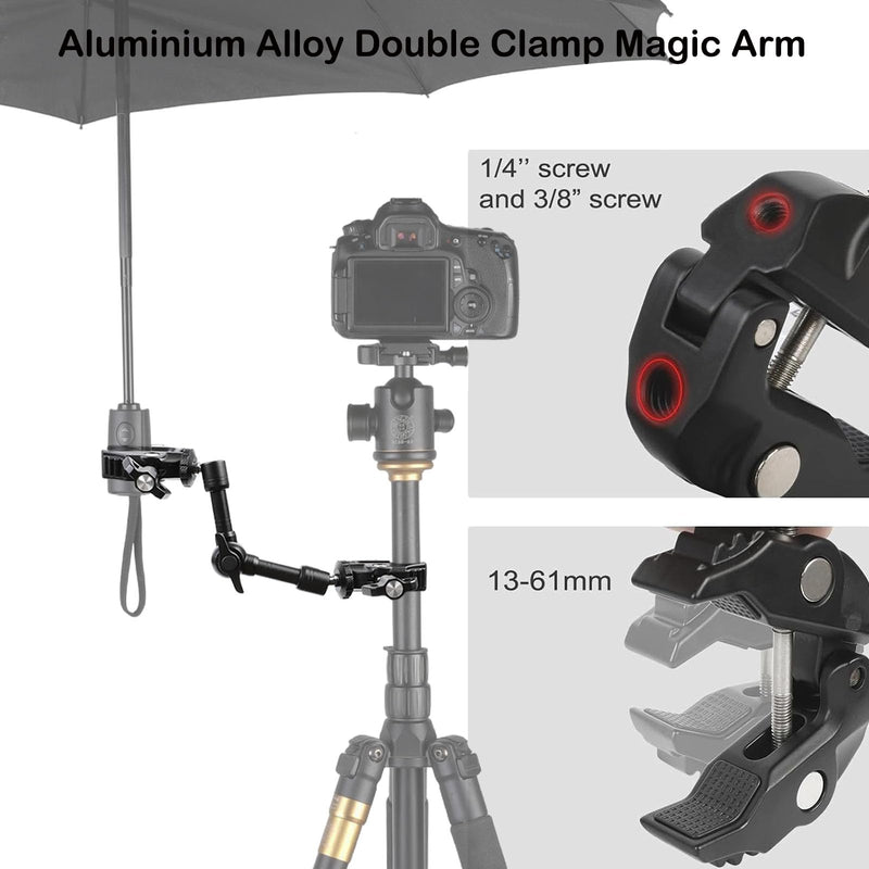 PellKing Magic Arm Clamp Kit, 7‘’ Camera Mount Articulating Friction Arm w 2 Pcs Super Clamp, w 1/4"-20 Screw and Thread Hole, for Umbrella,Camera, Light, Monitor, Webcam or Action Camera 2kg