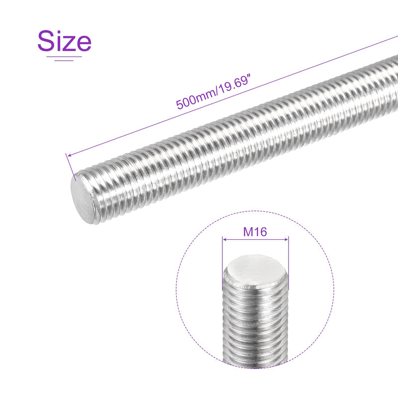 DMiotech M16x500mm Fully Threaded Rod 304 Stainless Steel Right Hand Threads Rod for U-Bolts M16 x 500mm 1
