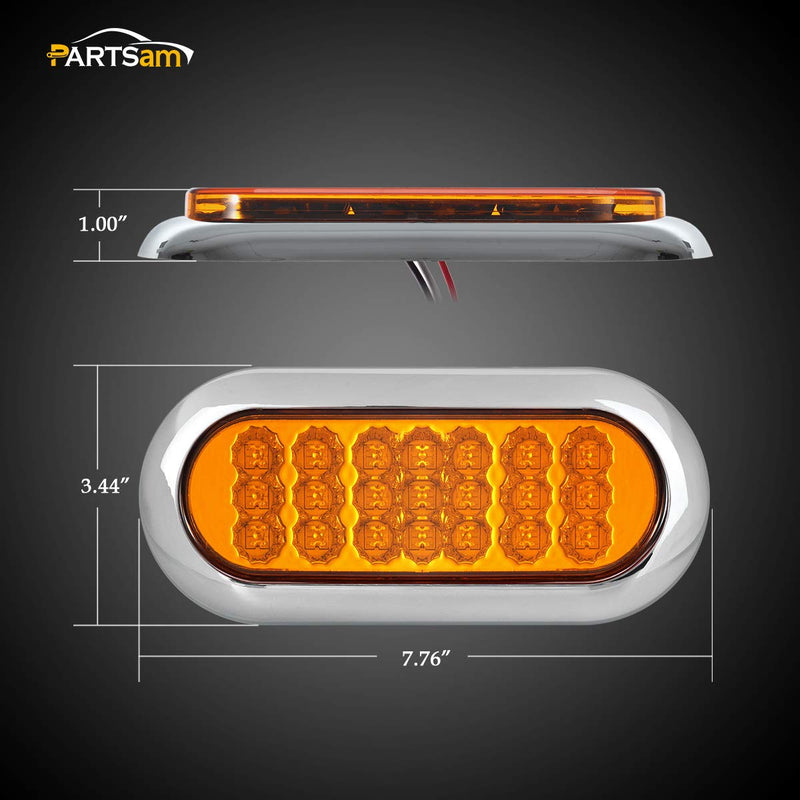 Partsam 2Pcs 6-1/2" Oval Amber Led Trailer Lights 21 LED Flange Mount w Reflectors Turn Signal Park Side Marker LED Light for Truck Trailer Trail Bus 12V LED Trailer Parking Light w Chrome Bezels