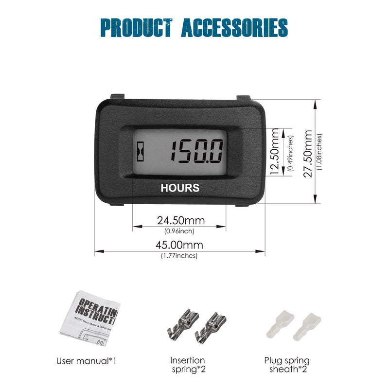 Runleader LCD Hour Meter for Maintenance,AC/DC 5V to 277V for Riding/Zero Turn Lawn Mower Leaf Trimmer Brush Cutter Generator Motorhome etc.