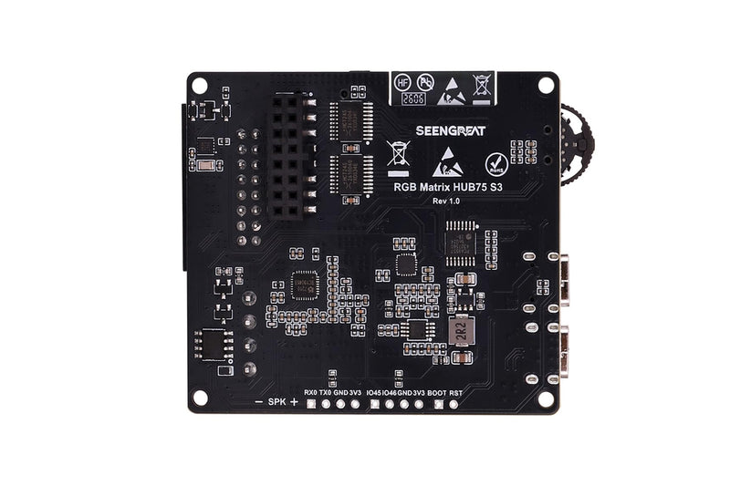 RGB Matrix HUB75 S3 LED Controller Board with Audio and SD Slot | HUB75 RGB LED matrix controller with Type-C power, microSD storage, audio codec, microphones and RTC interface