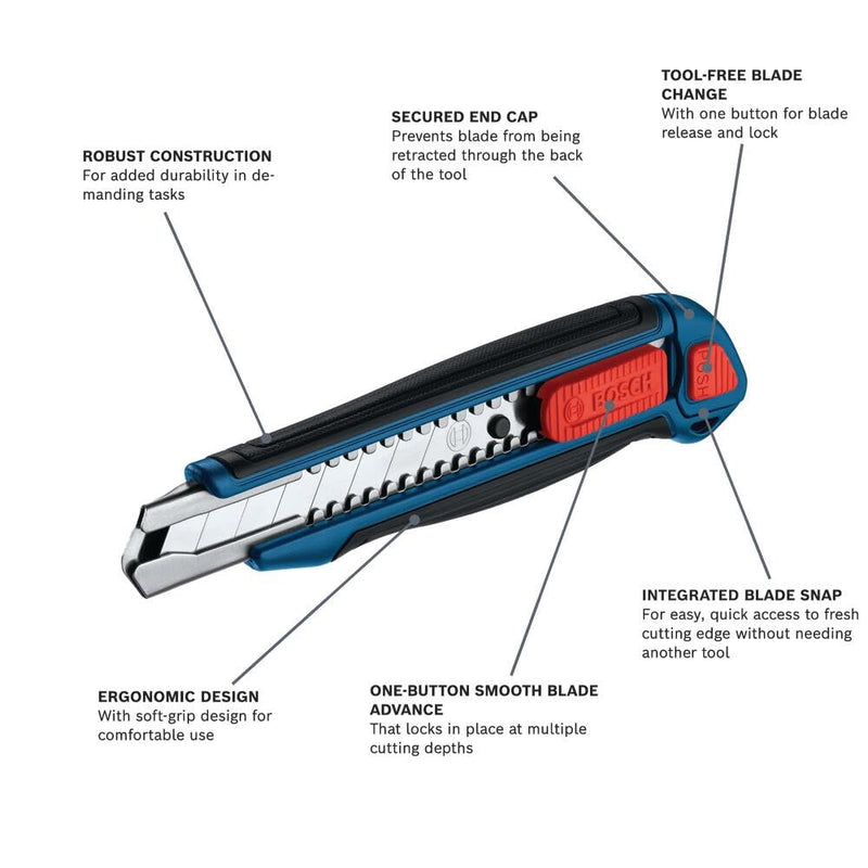 BOSCH H11-14200-1 3-Piece Utility Knife Set | Folding, Snap-Off, and Retractable Knives with Robust Design, Integrated Blade Storage - Includes 7 Blades Folding + Snap-Off + Utility 3 Count