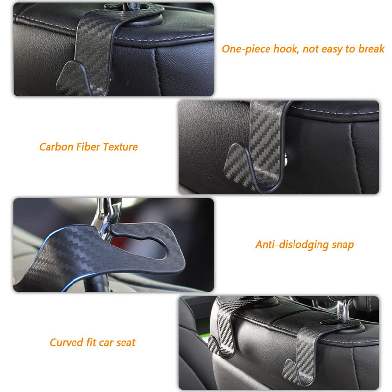 Utility Car Headrest Hidden Hook 33lb(Max) Car Hooks for Purses and Bags,Hard Hat Holder for Truck Seat Hanger Storage Organizer for Coats,Umbrellas,Grocery Bags,Handbags Universal Car Accessories Carbon Fiber-4pcs