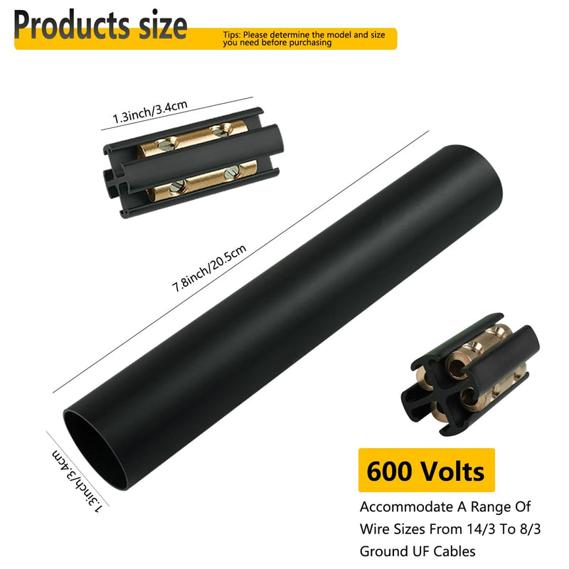 Underground Wire Splice Kit, 600V Direct Burial UF Cable Connectors with Heat Shrink Tubing, Fits 14/3 to 8/3 Wire. 2 Sets