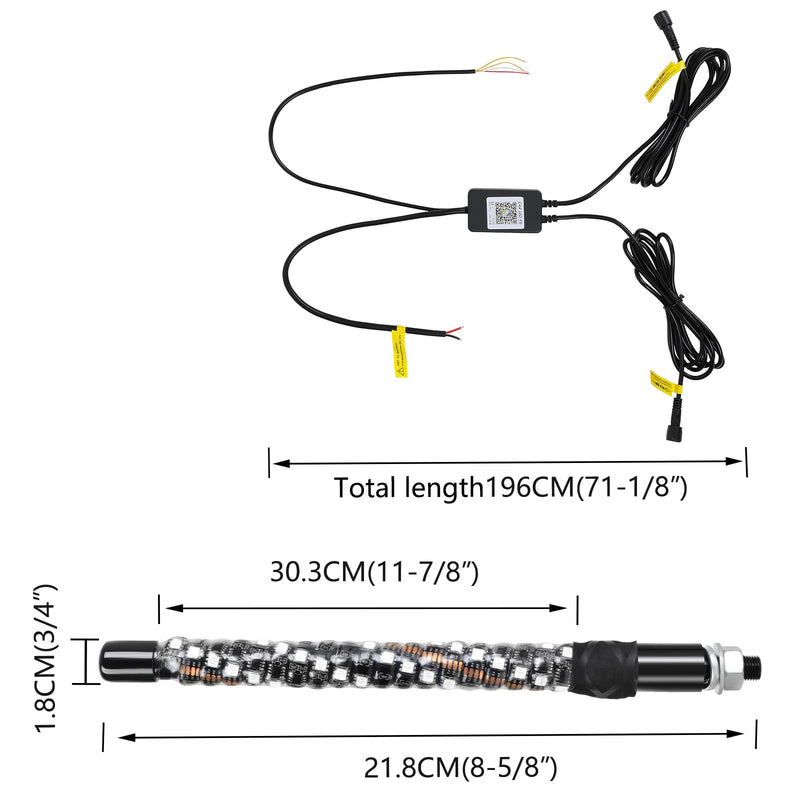 Whip Lights, 2Pcs 1FT RGB LED Whip Lights for Side by Side with Wireless Remote and APP Control, RGB Chasing Lighted Antenna Whips for UTV ATV Truck Polaris Dune Buggy RZR Can-Am