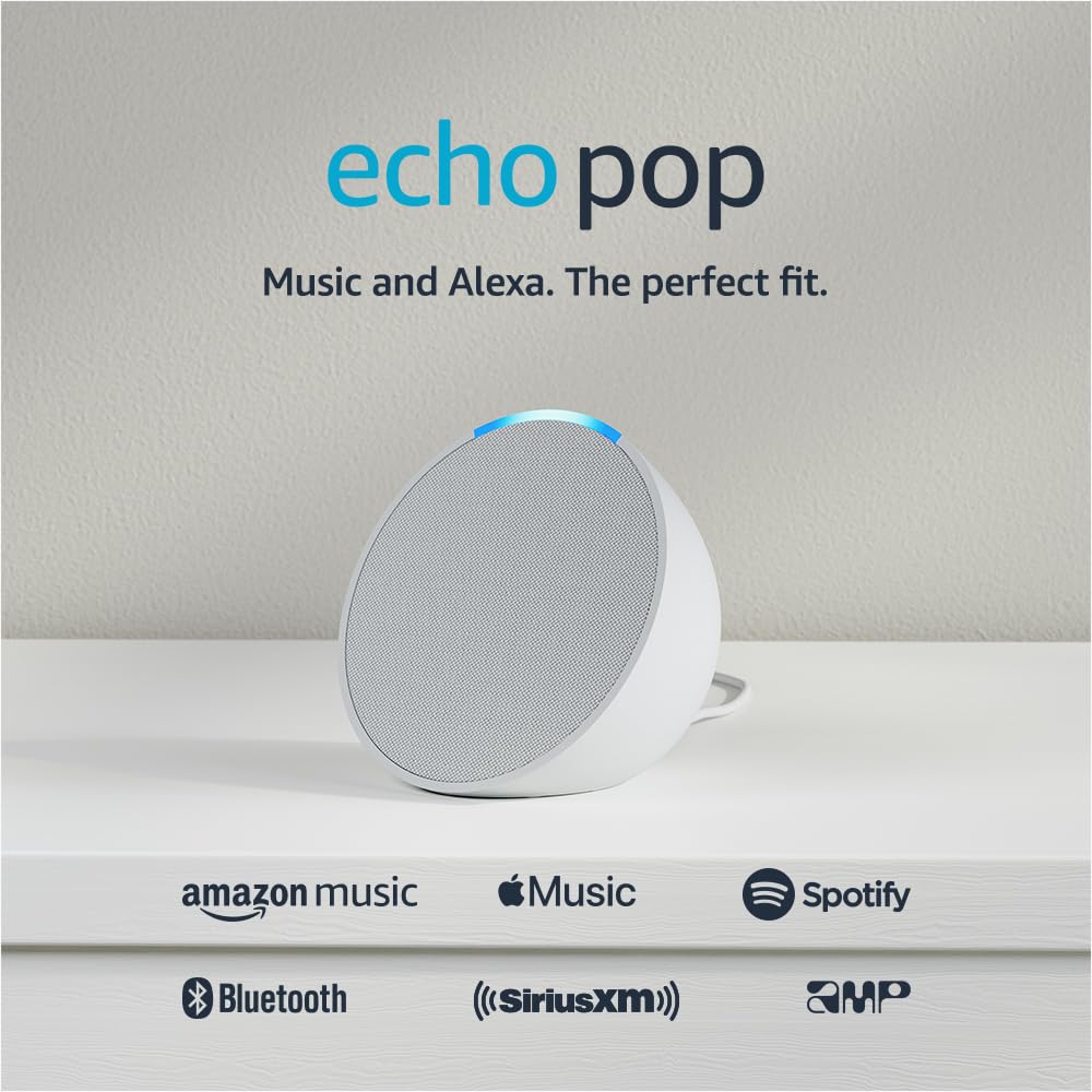 Amazon Echo Pop | Full sound compact smart speaker with Alexa | Glacier White Device only