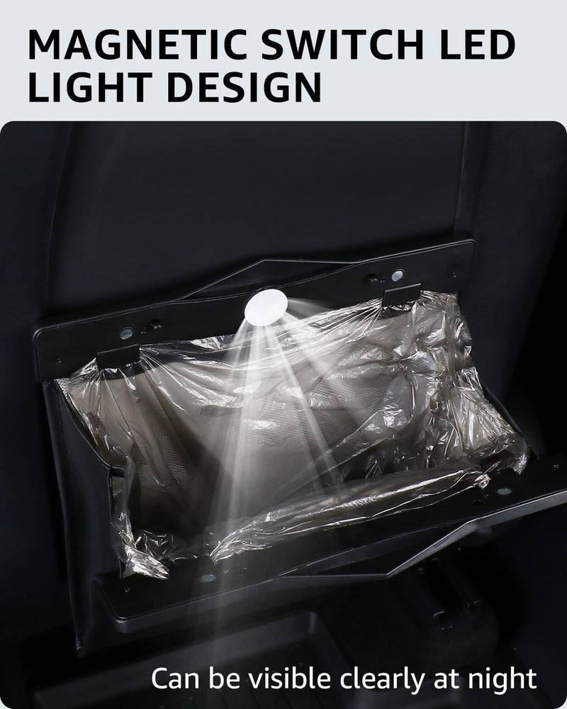 Motrobe Tesla Model Y Juniper Trash Can 2020-2026 Garbage Bag Garbage Bin [Strong Magnetic Buckle] Waterproof with LED Light Faux Leather Model Y Interior Accessories 2.5 Gallons