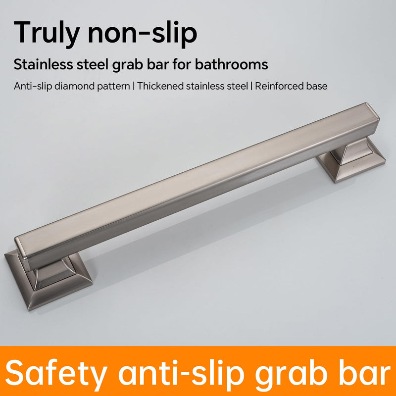 Joyrain Stainless Steel Square Grab Bar - ADA Compliant 500lb Weight Limit, 16/24/32 Inch Bathroom Safety Rail for Seniors & Disabled (Brushed Stainless Teel, 16 inch) Brushed stainless teel
