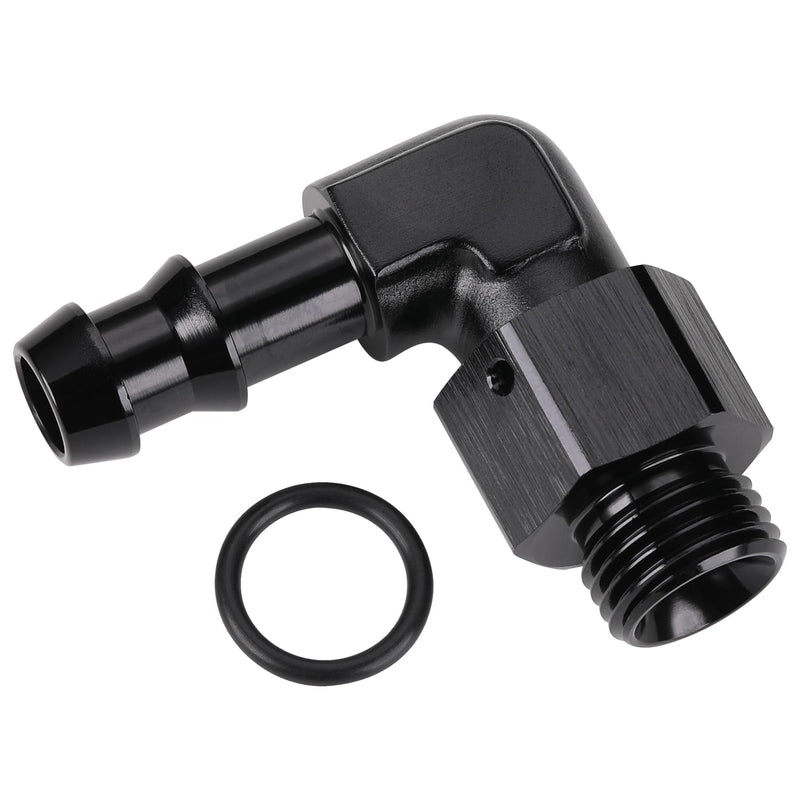 6AN -6 ORB Male to 3/8 Hose Barb 90 Degree Fitting Adapter Aluminum Black -6 ORB to 3/8" Black, 90 Degree