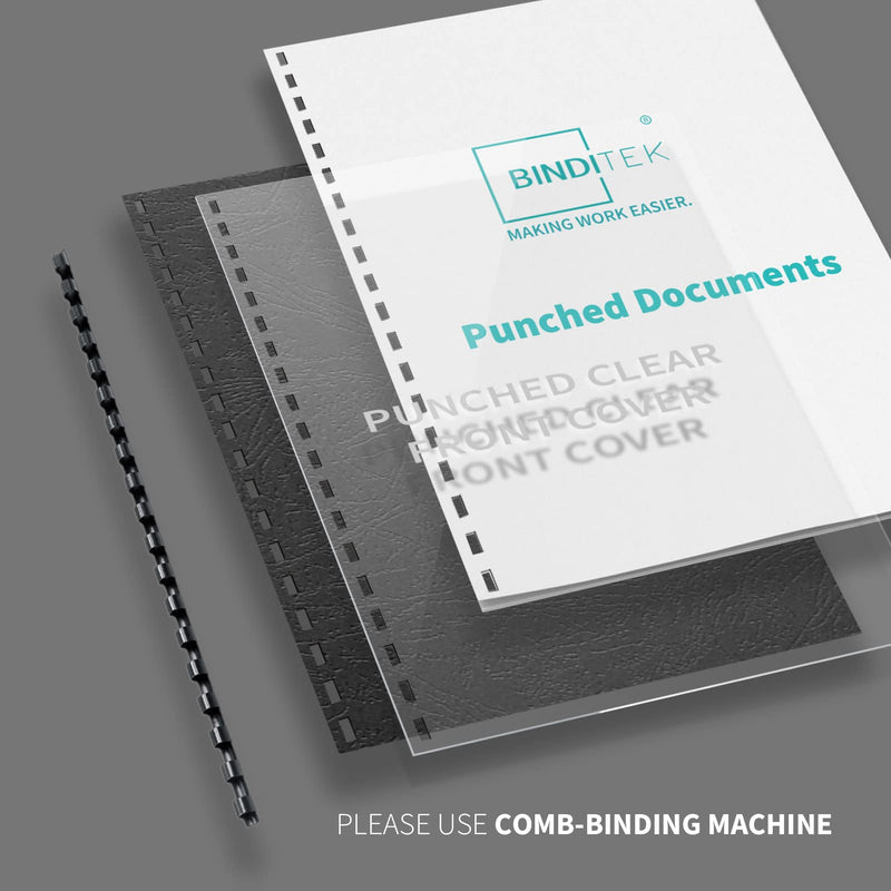 Binditek 60 Pack Binding Covers kit, Includes 20 8Mil Clear PVC, 20 Black Leather-Textured Heavyduty Polycovers, 20 Plastic Comb Spines, for 8.5x11 Inches, Office Supplies