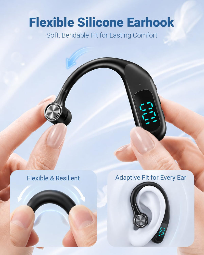 Xmenha Bluetooth Earpiece Hands Free Blue Tooth Headset with Noise Canceling Mic Ear Piece One Single Ear Bluetooth Earbud Wireless Office Cell Phone Trucker Headsets for Work Black