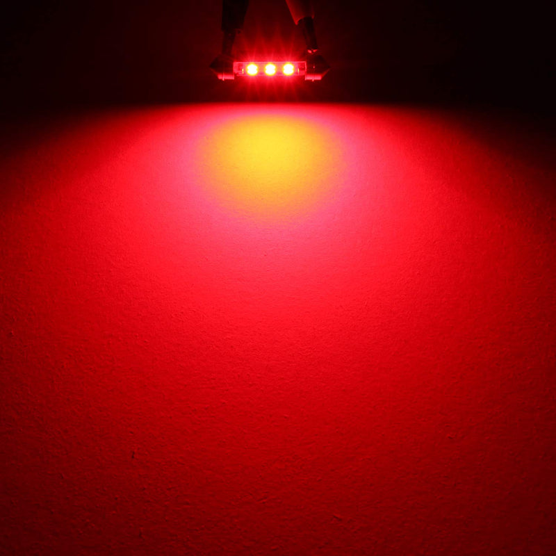 PHINLION 578 LED Light Bulbs, Super Bright 3030 6-SMD Festoon 41mm 42mm 211-2 212-2 LED Bulbs for Car Interior Map Dome Trunk Courtesy Lights, Red (4 Pack)