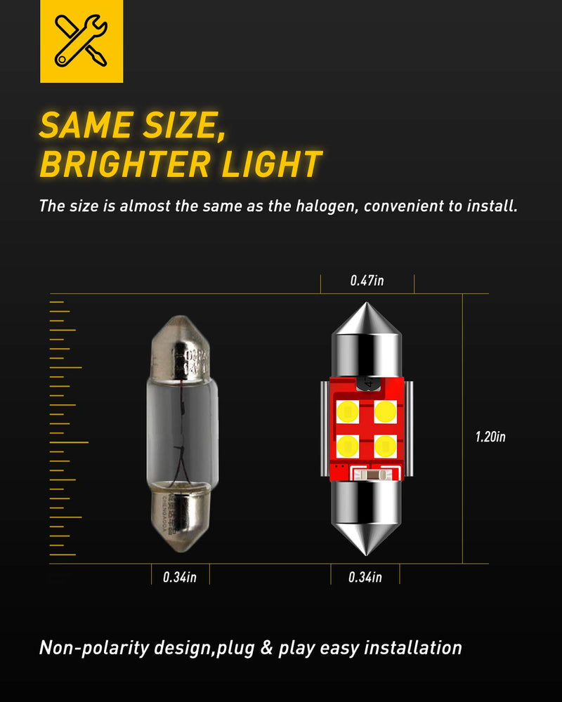 AUXITO CANBUS Error Free 4-SMD 3030 Chipset 31mm (1.25 inch) DE3175 DE3021 Festoon 6000K Xenon White LED Bulbs Replacement for Interior Map Dome Marker License Plate Lights(Pack of 4)