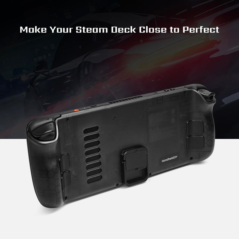 Cooling Modcase for Steam Deck LCD/OLED, Steam Deck Translucent Back Plate Accessories with Foldable Kickstand, Heat Management Shell Case, Easy Installation with Tools (Black)