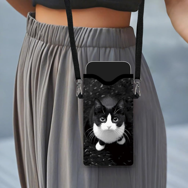Double Sided Cow Cat Printed Unisex Crossbody Phone Bag | Adjustable Strap