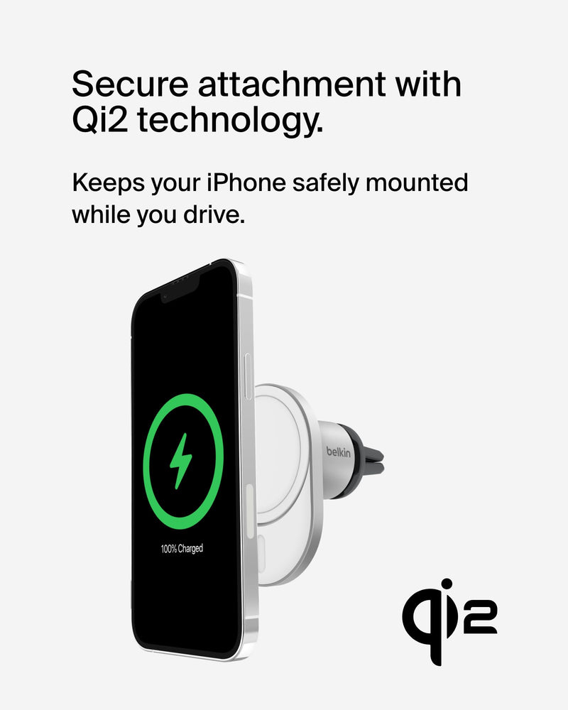 Belkin 15W MagSafe-Compatible Wireless Car Charger, Vent Mount | iPhone 17/16/15/14/13, Pixel 10 compatible, fast charging, secure vent mount, hands-free driving Charging Mount