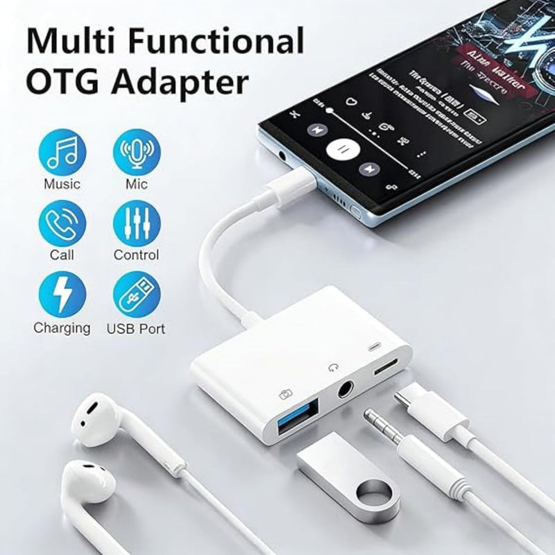 USB C to USB Adapter, 3 in 1 AUX to USB C Adapter with 3.5mm Headphone Jack + OTG + 60W PD Fast Charging Port,Compatible with iPhone 15/16, iPad Pro, MacBook and More