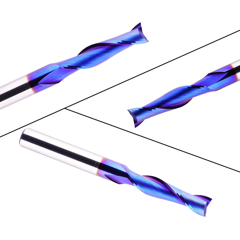 2 PCS CNC Router Bits 1/4 inch Shank Spiral Up Cut Solide Carbide End Mill for Wood Carving Engraving … Plunge Cut Blue Coating 2