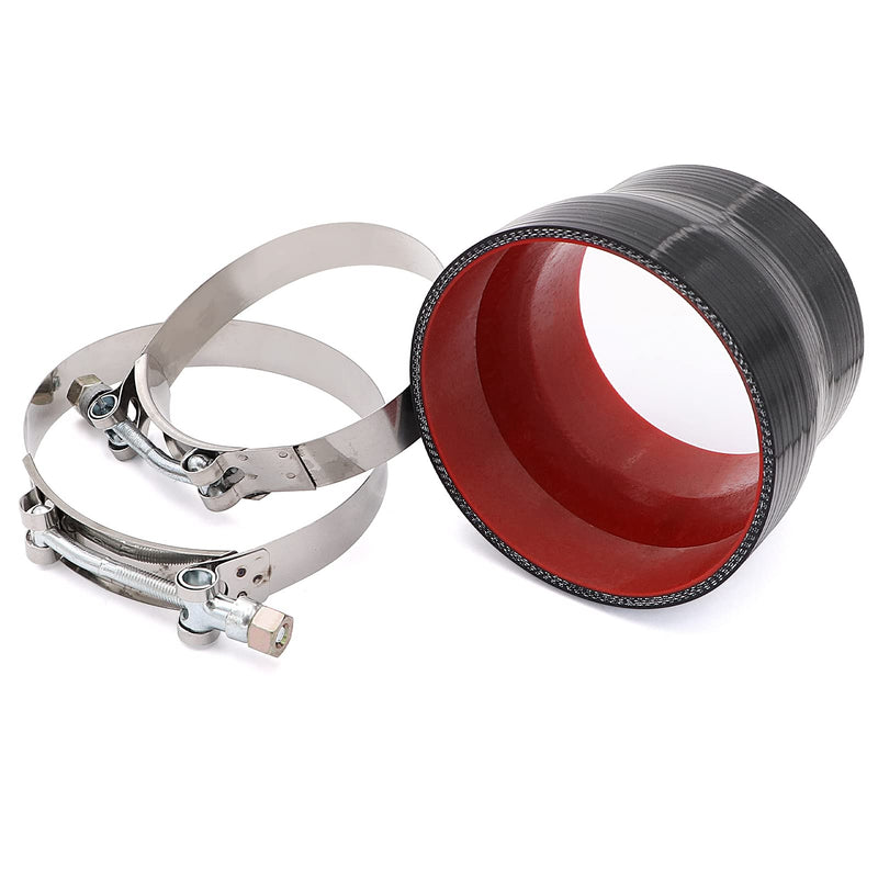 Straight ID 3.5 to 4 inch Black Silicone Reducer Coupler with 2 T-Bolt Clamps 4 Layers of Polyester Reinforcement Suitable High Level Turbo Pipe ID3.5-4" Straight Reducer