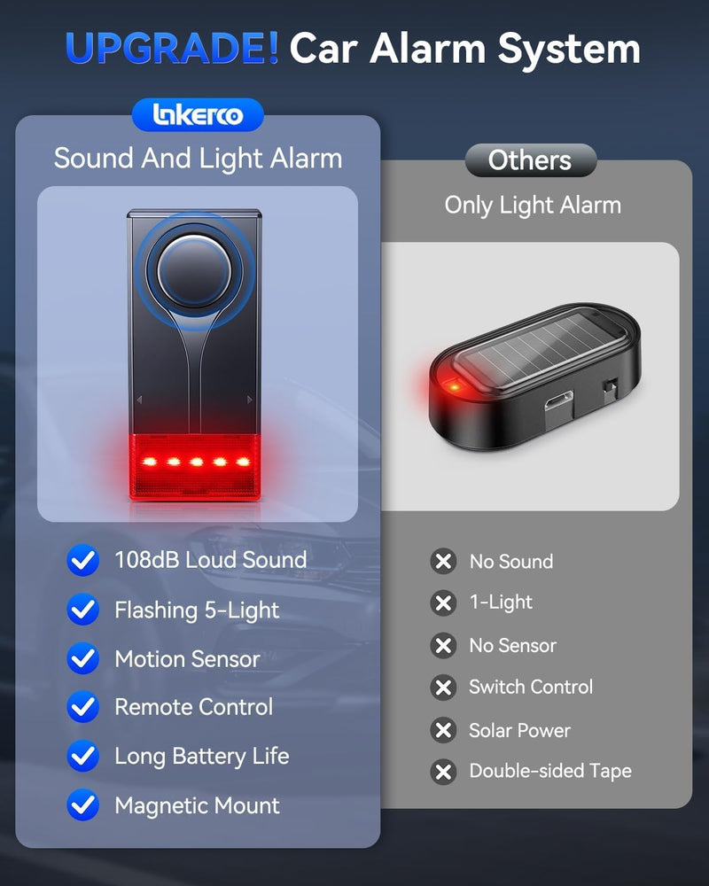 Car Alarm Anti Theft Device, 108 dB Car Audible and Visual Alarm, Magnetic Vibration Alarms System with Remote Control, High-Temperature-Resistant, Suitable for RVs, SUVs, Trucks Etc (2 Alarms)