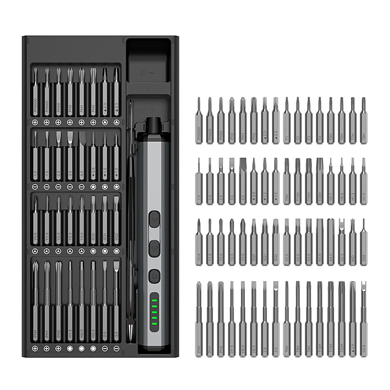 Mini Electric Screwdriver Set, 3.7V Cordless Precision Screwdriver,68 in 1 Rechargeable Power Screwdrivers Repair Tool Kit for iPhones,Laptops, Drones, Glasses, Watches,5 Adjustable Torque 68 in 1 Precision Electric Screwdriver Kit