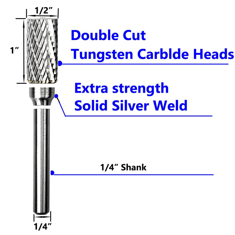 Carbide Burr Set 1/4" Shank SB-5 Die Grinder Bits Tungsten Double Cut Burr Bits (1/2" Cutter Dia X 1" Cutter Length) for Die Grinder Kits Metal Grinding Drilling Polishing (5pcs) Sb-5, Head Cutting Diameter: 1/2" (5pcs)
