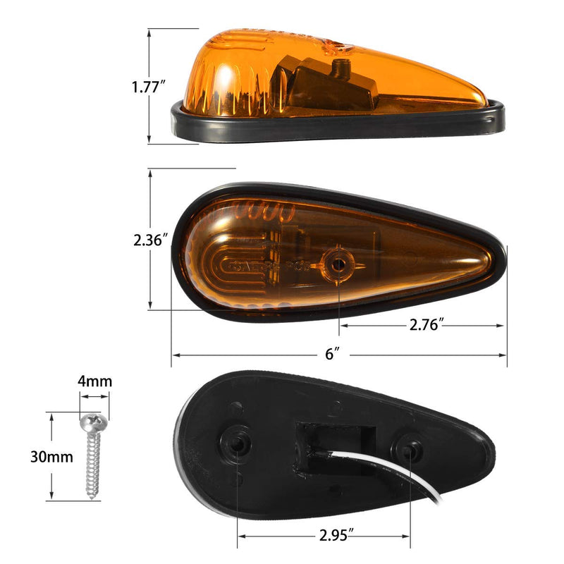 Partsam Amber Teardrop Cab Light 9LED Cab Marker Light 5pcs Front Rear Top Clearance Roof Running Light with Wiring Pack for Trucks, Vans, Pickups, semis and RVs,DOT Compliant Amber Lens/Amber Light
