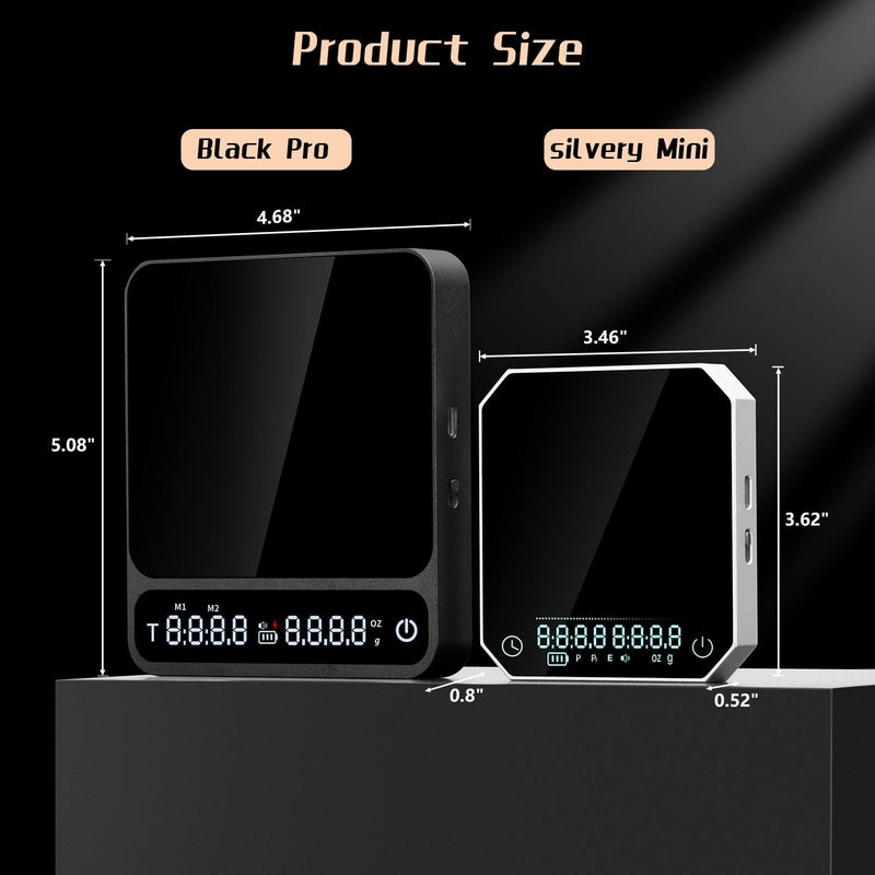 IKAPE Digital Coffee Scale, Premium Aluminium Espresso Scales with Timer, 2kg/0.1g High Precision Rechargeable Drip Espresso Scale with Tare Function, LED Display(Black) Black Pro