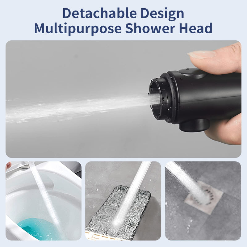HANLIAN High Pressure Shower Head with Pause Button, 3 Spray Modes Shower Head for RV Camper, Water Saving On Off Shower, Handheld Shower Head with Hose and Adjustable Self-adhesive Holder (Black) Black