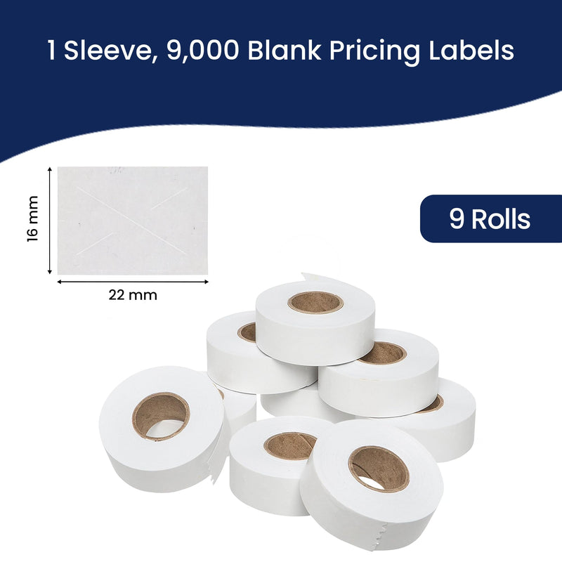  [AUSTRALIA] - Perco White Garvey 2216 Pricing Labels for Garvey 22-66/22-77/22-88 Two Line Pricing Gun - 9 Rolls, 1 Sleeve - 9,000 Pricemarking Labels and 1 Inker Included 1 Sleeve (9,000 Labels)
